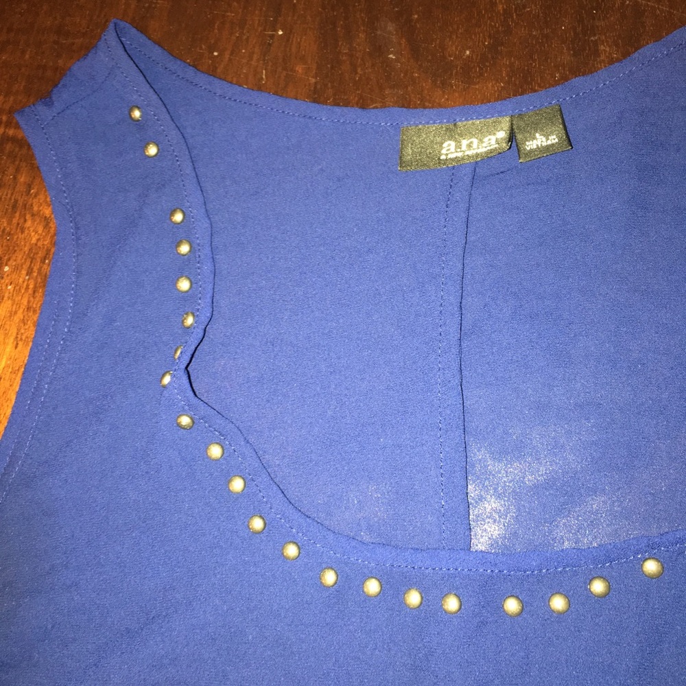 Navy blue studded crape sleeveless blouse